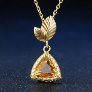 Collana Foglia Citrino Triangolo Naturale regalo per la sua finitura oro pietra gialla - Foto 1 di 4