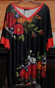 XL Neu mit Etikett Damen Lilie schwarz & rot Blumenmuster V-Ausschnitt Tunika Lagenlook Ärmel - Bild 1 von 8