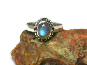 Anillo de piedras preciosas Fiery Ovalado Labradorita Plata Esterlina 925 - Talla: R - Imagen 1 de 4