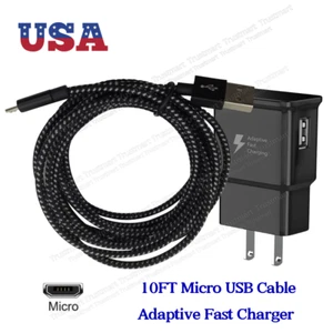 USB Fast Wall Charger Block 10Ft Micro USB Cable For Samsung S6 Edge S5 S7 J8 J7 - Picture 1 of 11