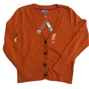 JCP Cashmere Blend Button Cardigan Sweater Jr Sz L Juniors Orange New with Tag - Picture 1 of 2
