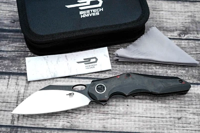 Bestech Nogard, 2 Tone M390, Blackwashed Ti With Black/Red Marble CF, BT2105D - Image 1 of 4