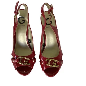 GUESS Patent Leather Platform Red Heels Stilettos Slingback Shoes Size 7M - Picture 1 of 12