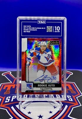 2017 O-Pee-Chee Platinum Red Prism Rookie Auto Filip Chytil #/50 TAG 10 - Image 1 of 2