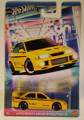 Hot Wheels '90's Street Scene Mitsubishi Lancer Evolution VI Yellow In Stock - Image 1 of 3