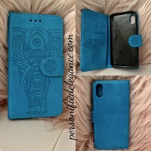 Funda Folio de Cuero Sintético Elefante En relieve Azul Apple iPhone X/XS - Imagen 1 de 12