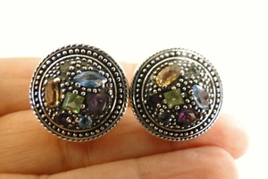 Multi Gemstone Citrine Peridot Amethyst Topaz 925 Sterling Silver Post Earrings - Picture 1 of 5