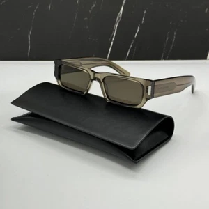 NEW SL660 003 SAINT LAURENT BROWN GREY SQUARE SL 660 003 UNISEX SUNGLASSES - Picture 1 of 10