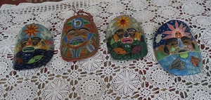 Lot 4 Vintage Hand painted Mexican Folk Art Terracotta Clay Pottery Mask Hanging - Picture 1 of 7