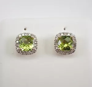Gelbgold Peridot und Diamant Halo Ohrstecker August Edelstein Geschenk - Bild 1 von 5