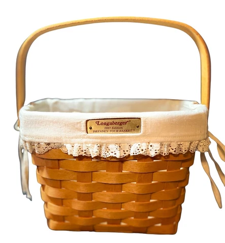 1997 Longaberger. Combo dresden tour basket with cream fabric lace liner Insert Cover