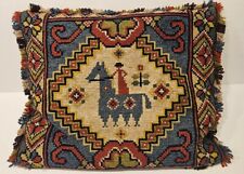 Antique Hand Woven Wool Rug Pillow Turkish Aesthetic Horseman Tapestry