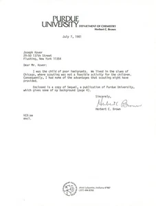 Herbert C. Brown Signed Letter & Signed Newsletter - Nobel Prize - Picture 1 of 3