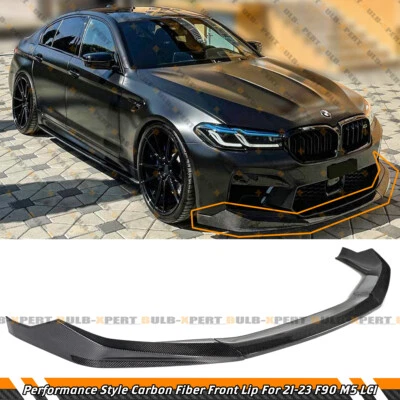 Kit de lábios parachoque dianteiro de fibra de carbono estilo desempenho para 2021-2023 BMW F90 M5 LCI - Imagem 1 de 4