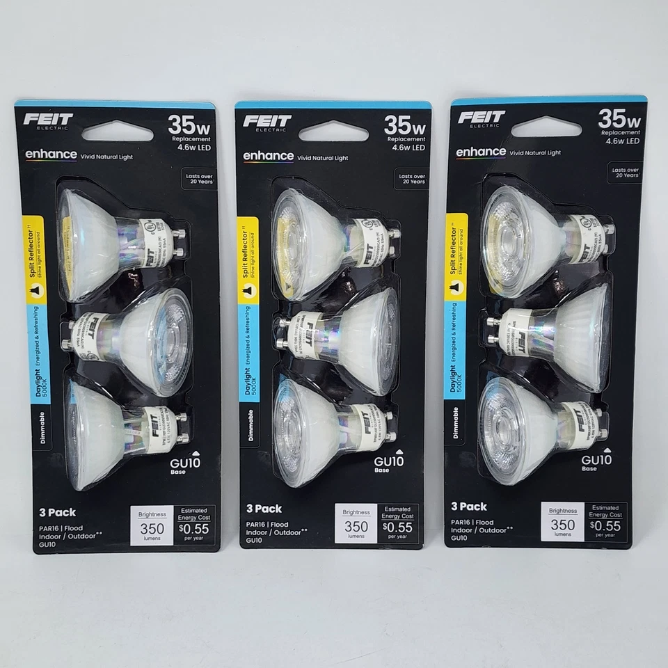Feit Electric Daylight GU10 Bi-Pin Base LED PAR16 Flood Light Bulb (9 Bulbs) - Image 1 of 4