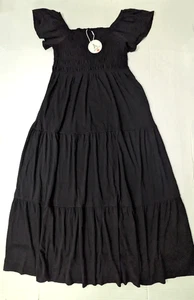 ANRABESS off the Shoulder Smocked Black Midi Dress Tiered Skirt Size XL NWT - Picture 1 of 9
