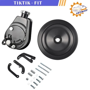 Saginaw Power Steering Pump & 1 Groove Keyway Pully & LWP Bracket Black for SBC - Picture 1 of 18