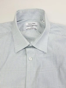 Camisa Calvin Klein Calce Ajustado Talla 16 34/35 Para Hombres Blanca Azul Verde Cuadros Sin Hierro - Imagen 1 de 12
