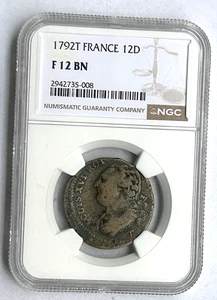 FRANCE 12 DENIER 1792T OFF CENTER STRIKE F12BN NGC - Picture 1 of 4