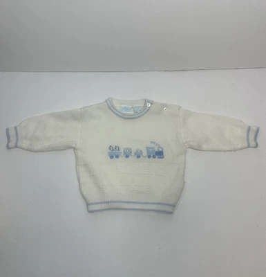 Suéter Bebé Vintage Bright Future 6-9M Blanco Azul Tren Foto 1 de 4
