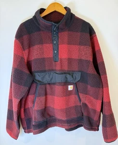 Carhartt Herren XL Jacke Relaxed Fit Fleecepullover Oxblood rot schwarz kariert - Bild 1 von 12