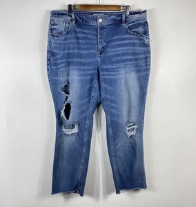 Lane Bryant Plus Size 20 Distressed High-Rise Waist Straight Leg Jeans Blue - Picture 1 of 5