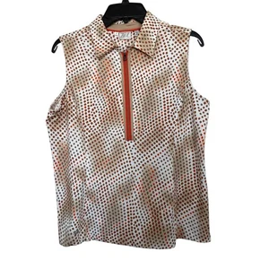 Tail Tech Women’s Sz L Sleeveless Beige Orange Polka Dot Golf/Athleisure Top - Picture 1 of 7