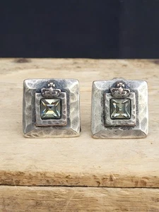 Dyrberg Kern Clip On Earrings. Danish. Hammered. Crown. Square. Signed - Picture 1 of 9
