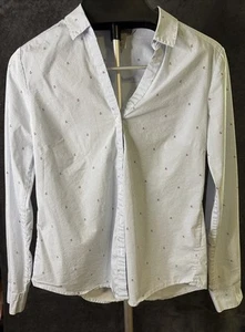 H&M Cotton Blue & White Striped Button Front Shirt Sherries Print Women M (10) - Picture 1 of 8