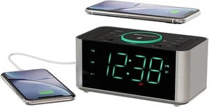 Emerson ER100202 Smartset Radio-réveil Double avec USB ER100202, Argent  - Photo 1 sur 7