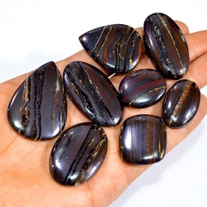 8 Pcs 493 Cts Natural Iron Tiger Eye Cabochon Gemstone Lot 45x30 25x20mm #3208 - Picture 1 of 4