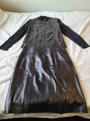 Geniune кожи Jaclyn Smith классический черный 2 изделия куртка и юбка. - Изображение 1 из 4