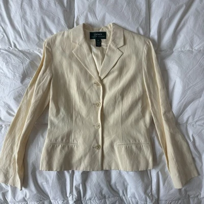 Blazer Lauren Ralph Lauren para mujer talla 10 seda lino negocios amarillo mantequilla Foto 1 de 4