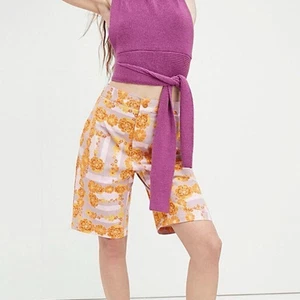 Free People Floral Bermuda Denim Shorts Multicolor Size 14 - Picture 1 of 6