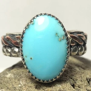 33 Ct Tw Untreated Sleeping Beauty Turquoise 925 Sterling Silver Ring Size 6 3/4 - Picture 1 of 7