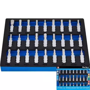 Bluespot 27pc Torx Spline Slot Phillips Hex Bit Star Socket Set 1/4" Sockets - Picture 1 of 3