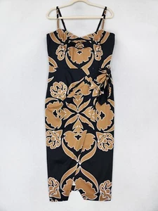 WHBM Dress Women 12 Black Tan Medallion Faux Wrap Midi Tank Cocktail Wedding NEW - Picture 1 of 14