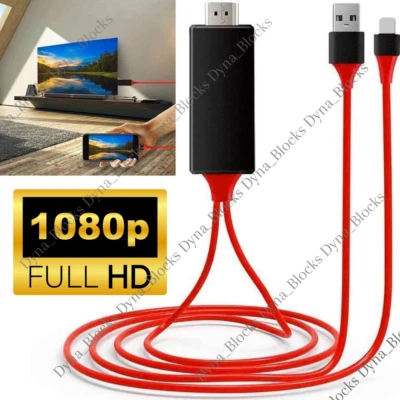 HDMI Mirroring AV Cable Phone to TV HDTV Adapter 1080P for iPhone 13 12 11 XR 8 - Image 1 of 4