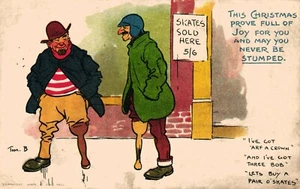 Comic Postcard 1907 Ice Skates Men Peg Leg Share A Pair Christmas Theme - Tom B - Picture 1 of 5