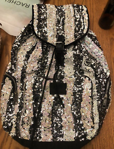 Victoria's Secret PINK Black White Sequin Backpack School Bag Travel Tote Bling
