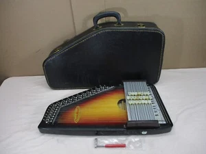 Vintage Chromaharp Chroma Harp 21 Chord Auto Harp Sunburst Design & Case JAPAN - Picture 1 of 15