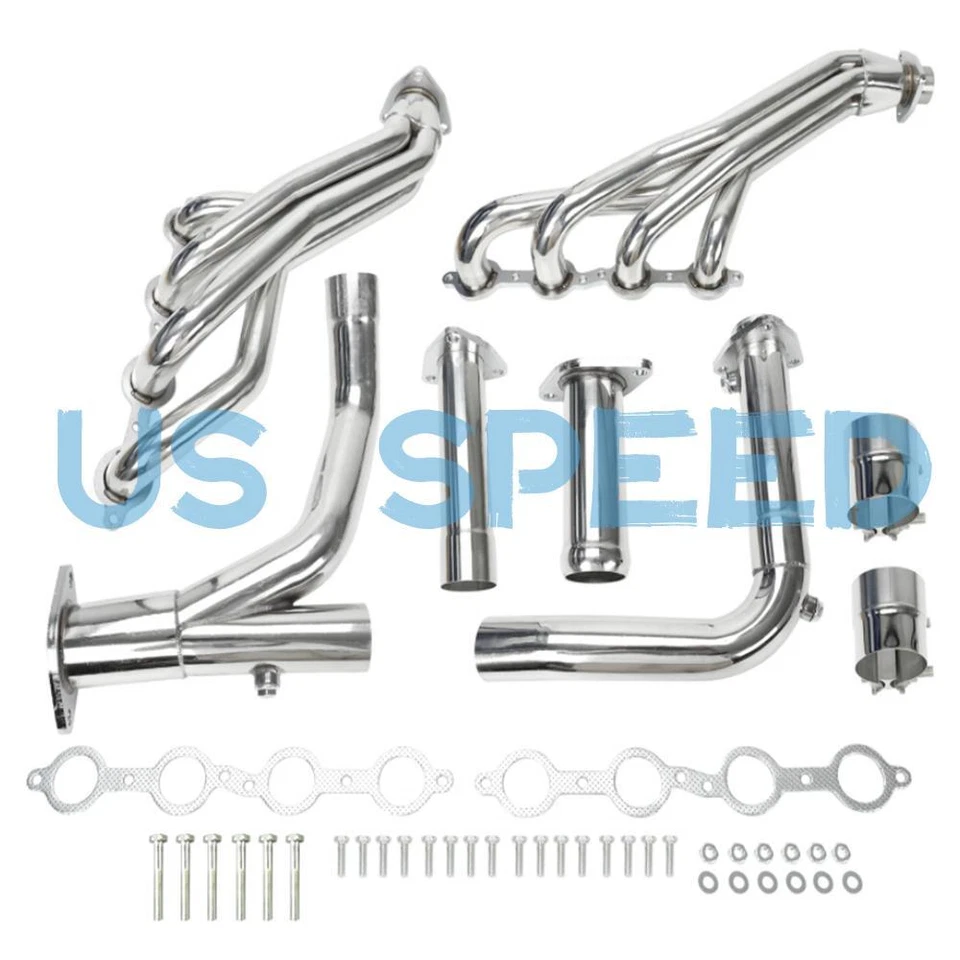 Polished Long Tube Headers & Y Pipe Kit for 2007-2014 Chevy GMC 4.8/5.3/6.0L New - Image 1 of 4