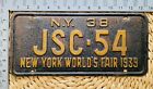 1938 New York License Plate JSC-54 ALPCA Garage Decor Judge Supreme Court