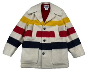 Woolrich Hudson Bay 100% Wool Coat Size 36 Vintage USA Striped - Picture 1 of 11