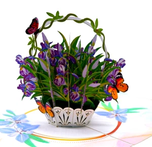 Flower Basket With Butterfly Pop Up Card for Birthday/Mothers Day /Get Well Card - Picture 1 of 5