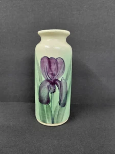 Vintage Hand Painted Porcelain Vase Purple Iris Flowers 6"h x 2.5" w VGC - Picture 1 of 4