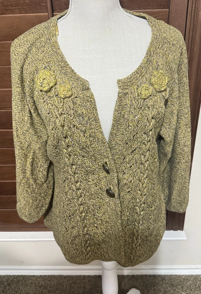 Cárdigan Suéter De Colección Y2K DKNY Talla XL Dorado Ocre Botón Frontal Cable Grueso Tejido Foto 1 de 4