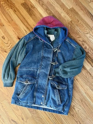 Chaqueta vaquera Adolfo Sport vintage años 90 de gran tamaño bloques de color con capucha M Foto 1 de 4