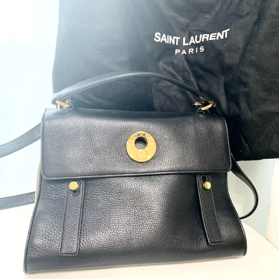Yves Saint Laurent Muse 双包,黑色皮革,二手,日本。 — 第 1/1 张图片