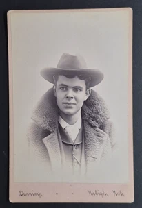 Antique Nebraska Cabinet card Young man in Cowboy hat by DENNING - Picture 1 of 2